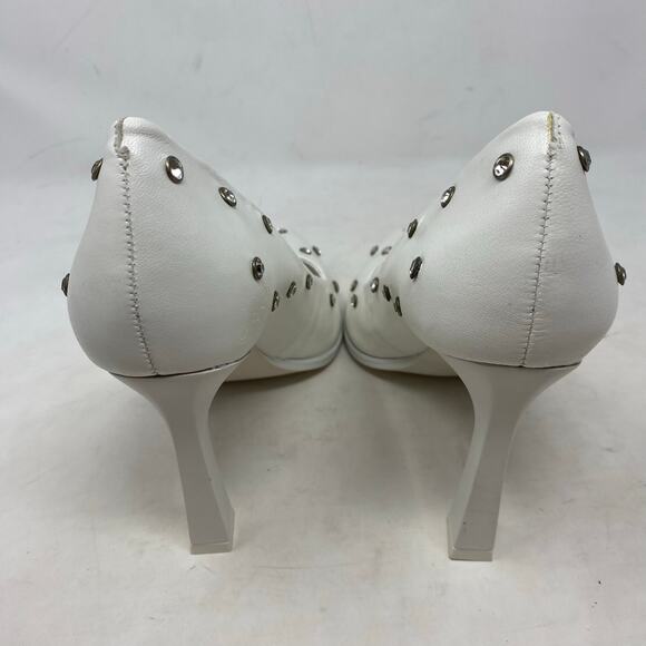 Gianni Bini Women’s White Leather  Rhinestone-Studded Pointed Heels Size 7 - Picture 6 of 9